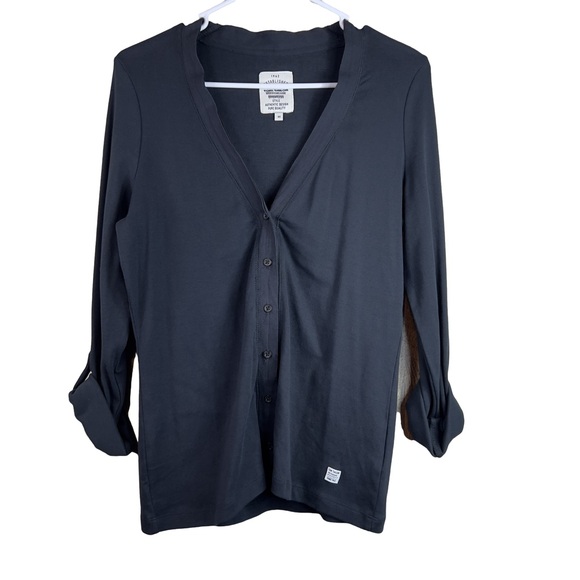 Tom Tailor Medium Black V-Neck Button Front Tabbed Long Sleeves Knit Top - Picture 1 of 9